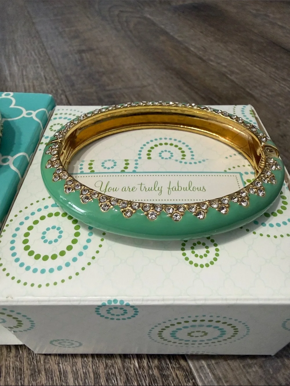 Stella & Dot Enamel Crystal Bangle Bracelet Set – Mint & Ivory - Picture 4 of 10